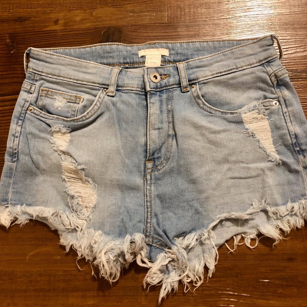 Light Wash High Waist Denim Shorts